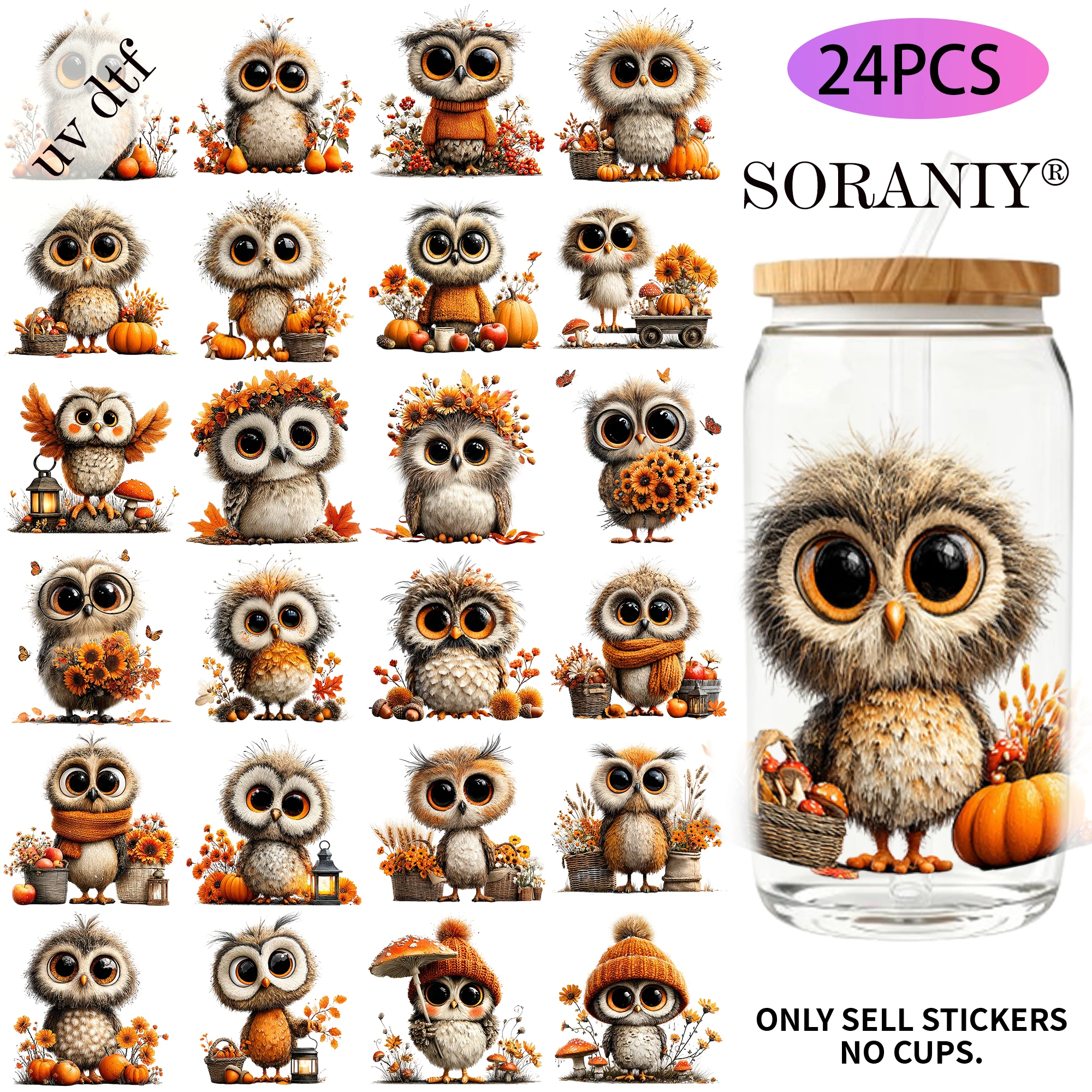 24PCS/Set Cute Autumn Owl Themed UV DTF 16OZ DIY Transfer Sticker For 16OZ Water Bottles Glass
24PCS/Set Cute Autumn Owl Themed UV DTF 16OZ DIY Transfer Sticker For 16OZ Water Bottles Glass