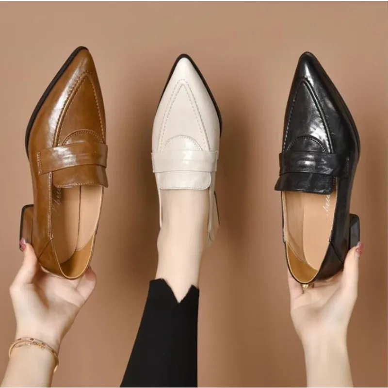 French Retro Women's Leather Shoes Genuine Leather Pointed Loafers 2026 Spring Autumn Fashion Thick Heeled Shoes for Women
French Retro Women's Leather Shoes Genuine Leather Pointed Loafers 2026 Spring Autumn Fashion Thick Heeled Shoes for Women