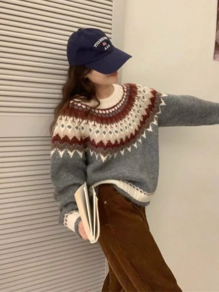 Retro Fair Isle Knit round Ne Pullover Sweater Women's Loose Soft Thiened Color Blo Knitted Base irt Autumn Winter Top
Retro Fair Isle Knit round Ne Pullover Sweater Women's Loose Soft Thiened Color Blo Knitted Base irt Autumn Winter Top
