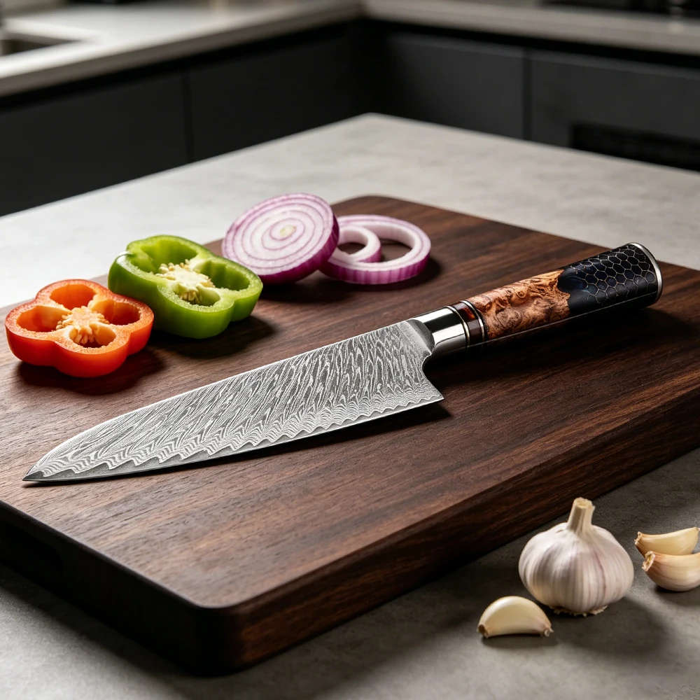 XITUO Damascus chef knives, 8 inch professional kitchen knife, beautiful Resin & Wooden Handle chef knife & durable sharp blade
XITUO Damascus chef knives, 8 inch professional kitchen knife, beautiful Resin & Wooden Handle chef knife & durable sharp blade