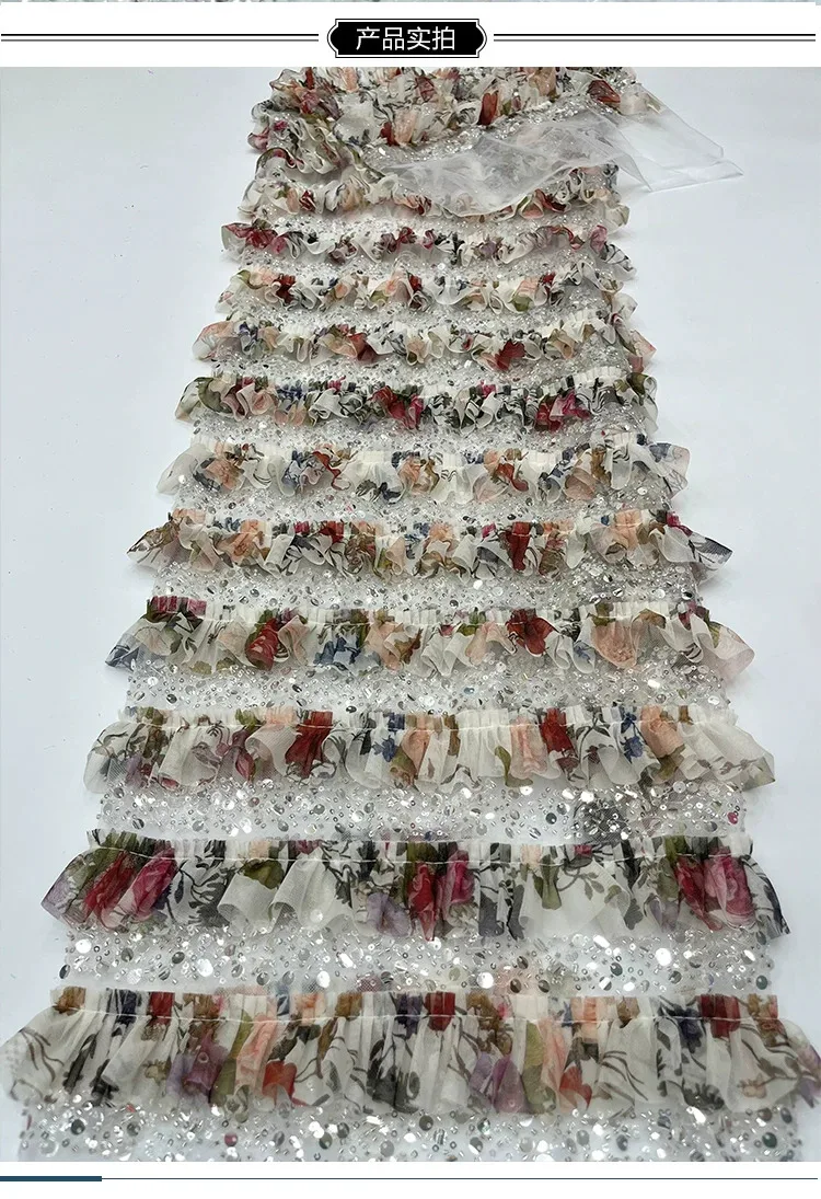 1yard Bead pleated floral sequin embroidery fabric Wedding gown and evening gown clothing designer matirial fabric for dress
1yard Bead pleated floral sequin embroidery fabric Wedding gown and evening gown clothing designer matirial fabric for dress