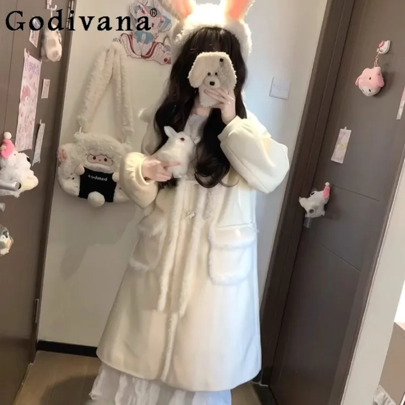 Autumn Winter New Sweet Wool Coat Women's Cute Hooded Mid Length Woolen Coat Female Japanese Style Princess Overcoat
Autumn Winter New Sweet Wool Coat Women's Cute Hooded Mid Length Woolen Coat Female Japanese Style Princess Overcoat