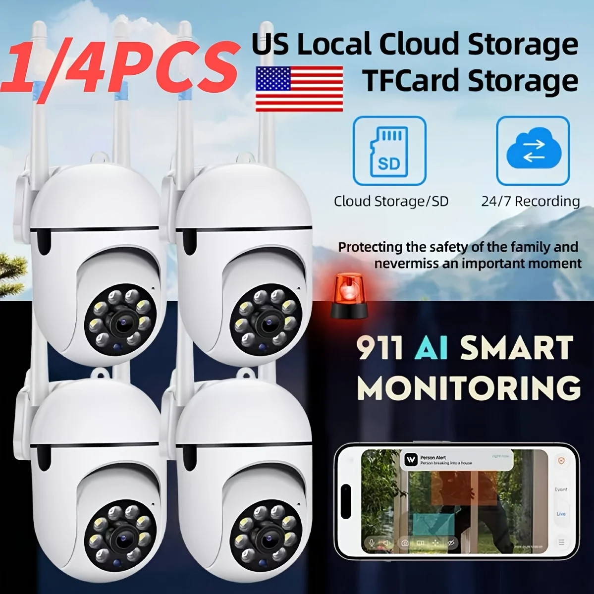 1/4pcs Hawkray 911 Alarm 2.4/5G WIFI Cameras Security Wireless | US Local Cloud, 2K Full HD, Color Night Vision, Two-Way Audio, PTZ Control, Smart PIR Motion Detection, Remote Viewing, Living Room Camera
1/4pcs Hawkray 911 Alarm 2.4/5G WIFI Cameras Security Wireless | US Local Cloud, 2K Full HD, Color Night Vision, Two-Way Audio, PTZ Control, Smart PIR Motion Detection, Remote Viewing, Living Room Camera