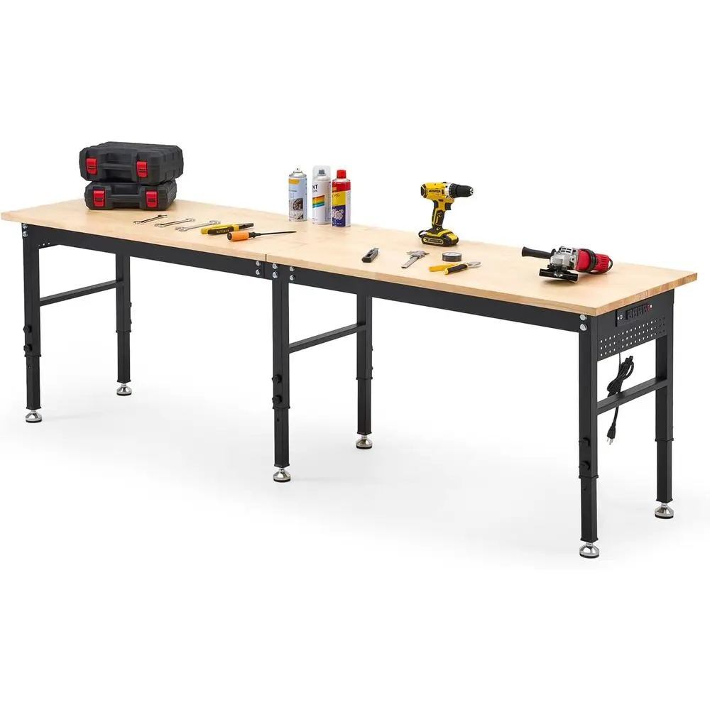 96" Adjustable Workbench with Rubberwood Top & Power Outlet, Large 96x24Inch 9-Level Height Range 27"-37", 5000 LBS Heavy Duty a
96" Adjustable Workbench with Rubberwood Top & Power Outlet, Large 96x24Inch 9-Level Height Range 27"-37", 5000 LBS Heavy Duty a