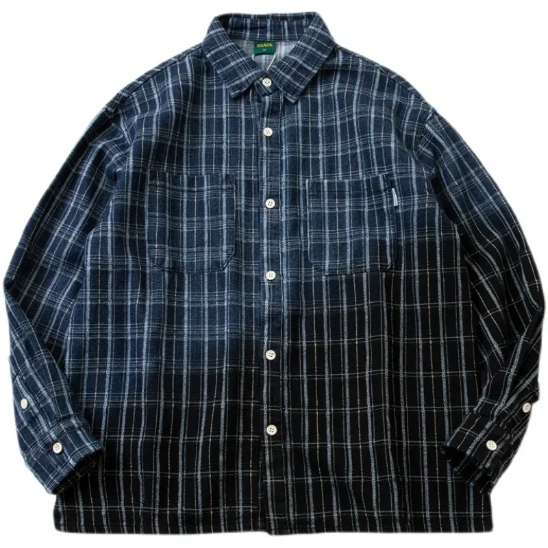 Autumn New Men's Japanese Cotton Linen Wash Gradient Blue Black Plaid Loose Long Sleeves Shirt High Street
Autumn New Men's Japanese Cotton Linen Wash Gradient Blue Black Plaid Loose Long Sleeves Shirt High Street