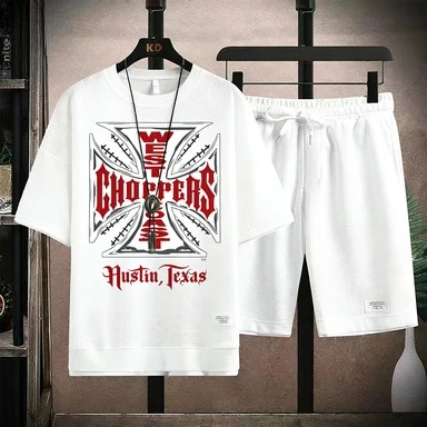 Biker Style Waffle Tracksuit Men Austin Texas Cross Graphic Print T-Shirt And Shorts Set Punk Outfit 2026
Biker Style Waffle Tracksuit Men Austin Texas Cross Graphic Print T-Shirt And Shorts Set Punk Outfit 2026