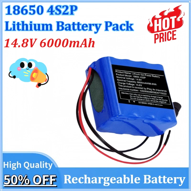 Newly Upgraded 14.8V 6000mAh 4S2P 18650 Lithium Battery Pack with Built-in BMS Protection Board Rechargeable Batteries
Newly Upgraded 14.8V 6000mAh 4S2P 18650 Lithium Battery Pack with Built-in BMS Protection Board Rechargeable Batteries