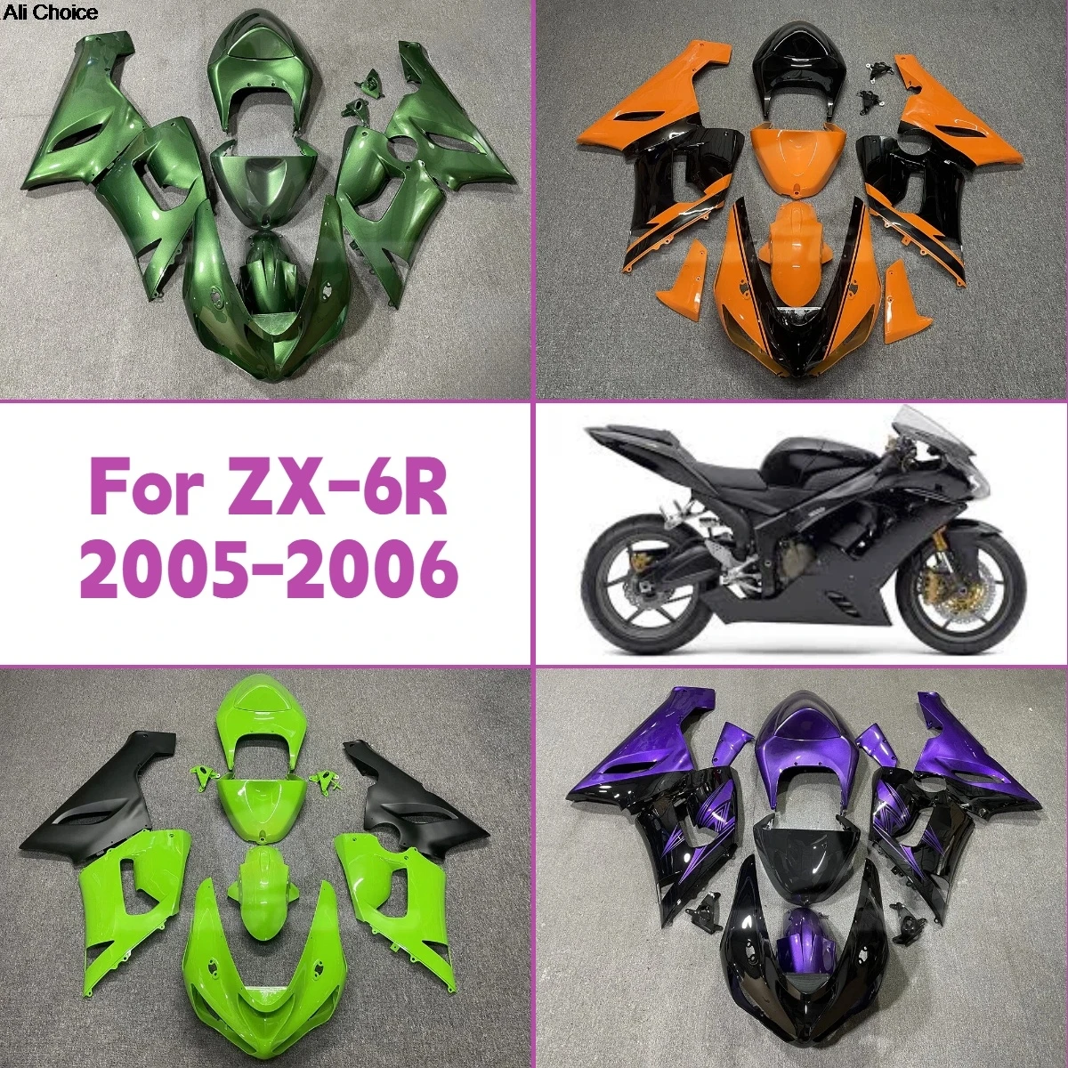 Комплект обтекателей из ABS-пластика для мотоцикла Kawasaki ZX-6R 2005-2006 годов, зеленый, оранжевый, фиолетовый цвета
Комплект обтекателей из ABS-пластика для мотоцикла Kawasaki ZX-6R 2005-2006 годов, зеленый, оранжевый, фиолетовый цвета