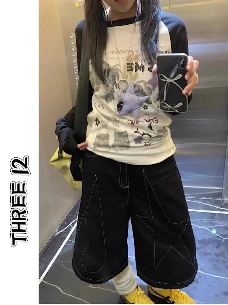 American Retro Star Stitching Seven-Foot Jeans Women's Summer Streetwear Loose Wide-Leg Denim orts Bla Loose Wide-Leg Pants
American Retro Star Stitching Seven-Foot Jeans Women's Summer Streetwear Loose Wide-Leg Denim orts Bla Loose Wide-Leg Pants