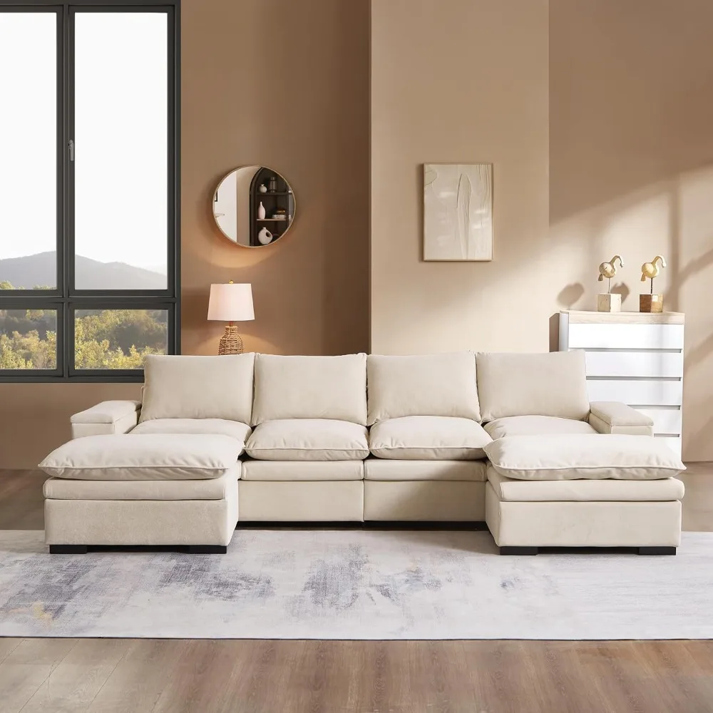 122″ Oversized Modular Sectional Sofa with Movable Ottoman, 6-Seat Deep Seat Sofa with Armrest Storage, Convertible U Shaped
122″ Oversized Modular Sectional Sofa with Movable Ottoman, 6-Seat Deep Seat Sofa with Armrest Storage, Convertible U Shaped
