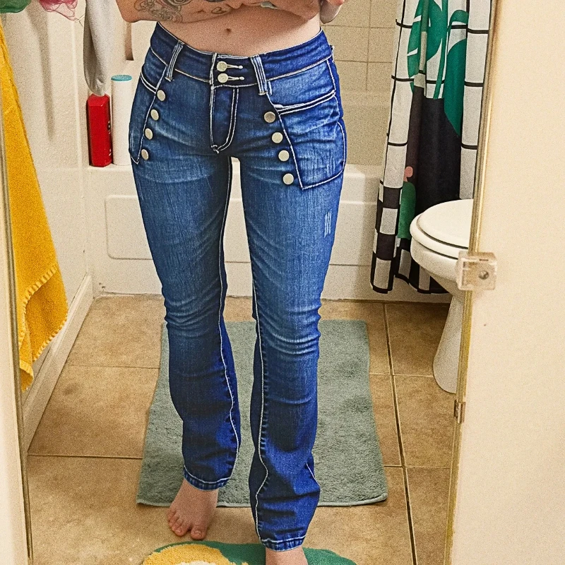 Women's High Street Denim Jeans Button Detail Elastic Micro Flared Long Pants Trendy Personality Ladies' Casual Trousers
Women's High Street Denim Jeans Button Detail Elastic Micro Flared Long Pants Trendy Personality Ladies' Casual Trousers