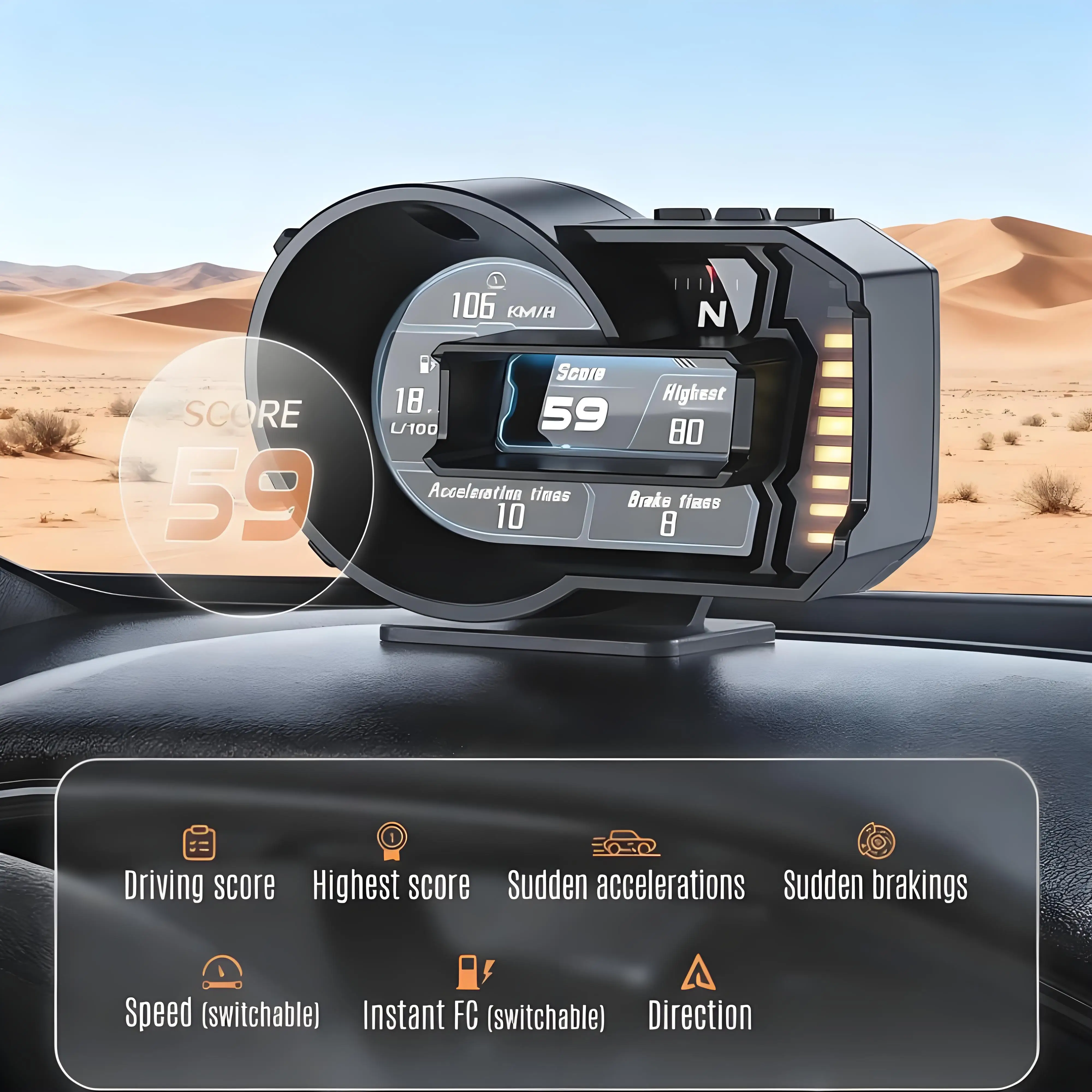 Автомобильный HUD (дисплей Head-Up) с ЖК-дисплеем, цифровым GPS-спидометром OBD2, встроенным фотоэлектрическим датчиком, на базе жестов
Автомобильный HUD (дисплей Head-Up) с ЖК-дисплеем, цифровым GPS-спидометром OBD2, встроенным фотоэлектрическим датчиком, на базе жестов