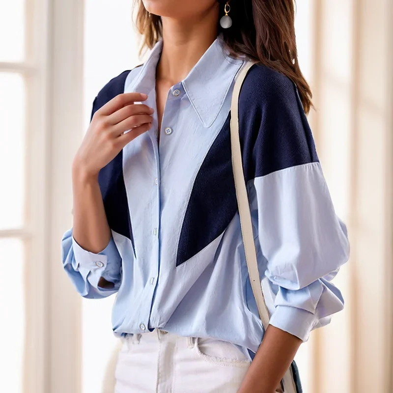 2023 New Autumn Women Tops Fashion Contrast Color Patchwork Blouse Casual Loose Shirt for Women Solid Color Clothes Blusas 29938
2023 New Autumn Women Tops Fashion Contrast Color Patchwork Blouse Casual Loose Shirt for Women Solid Color Clothes Blusas 29938