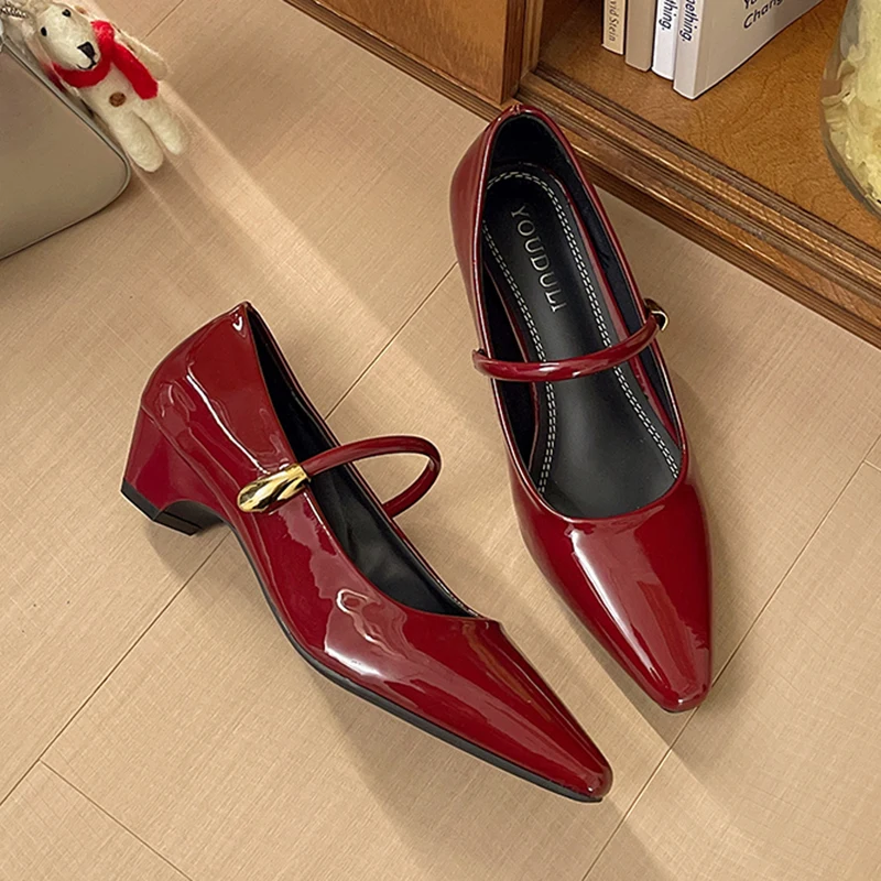 New Women Patent Leather Mary Jane Shoes Pointed Toe Low Block Heel Pumps One Strap Gold Buckle Elegant Office Work Casual Shoes
New Women Patent Leather Mary Jane Shoes Pointed Toe Low Block Heel Pumps One Strap Gold Buckle Elegant Office Work Casual Shoes