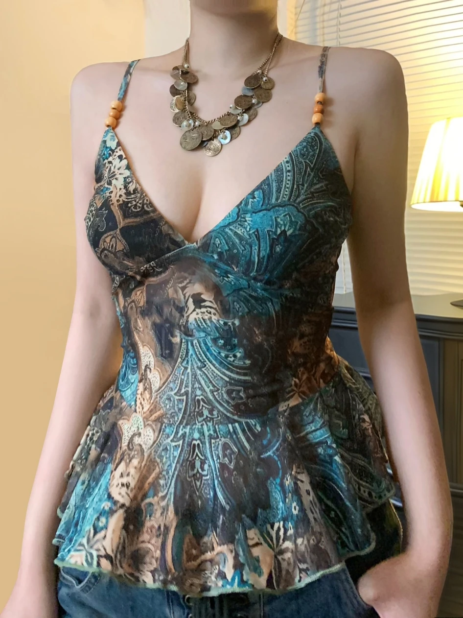 V-Ne Wave Lace Trim Vest Women's Retro Beaded Strap Floral Print IUAE Western Ethnic Sle Casual ort Length Top
V-Ne Wave Lace Trim Vest Women's Retro Beaded Strap Floral Print IUAE Western Ethnic Sle Casual ort Length Top