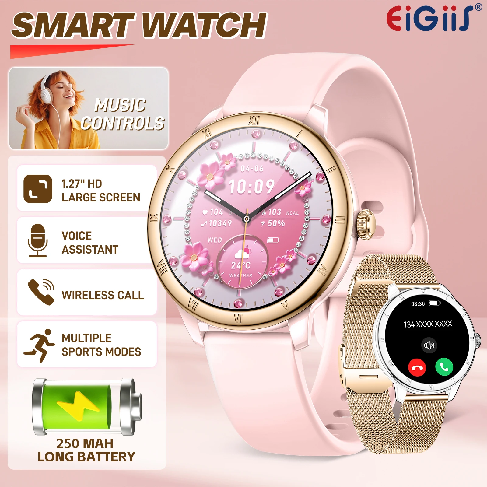 EIGIIS Women Smart Watch Bluetooth Call 1.27" HD Screen Voice Assistant Fitness Tracker Sports Smartwatch For Android IOS
EIGIIS Women Smart Watch Bluetooth Call 1.27" HD Screen Voice Assistant Fitness Tracker Sports Smartwatch For Android IOS