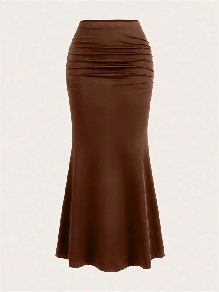 Summer New Women Solid Bodycon Ruched Long Skirt Sexy Black Elastic Elegant High Waist Mermaid Female Maxi Skirts
Summer New Women Solid Bodycon Ruched Long Skirt Sexy Black Elastic Elegant High Waist Mermaid Female Maxi Skirts