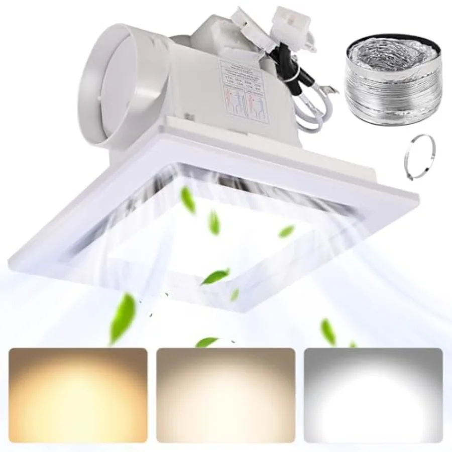 Square Bathroom Exhaust Fan with LED Light Adjustable Color Temperature 3000K/4500K/6000K 110 CFM 30W 4 Inch Duct 110-220V 1.0
Square Bathroom Exhaust Fan with LED Light Adjustable Color Temperature 3000K/4500K/6000K 110 CFM 30W 4 Inch Duct 110-220V 1.0