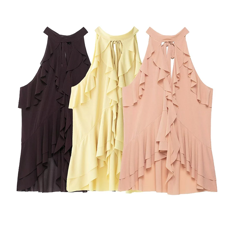 RAFZNB Women's Tierred Decoration Tops Summer Fashion Sleeveless Halter Top Casual Female Chic Tops
RAFZNB Women's Tierred Decoration Tops Summer Fashion Sleeveless Halter Top Casual Female Chic Tops
