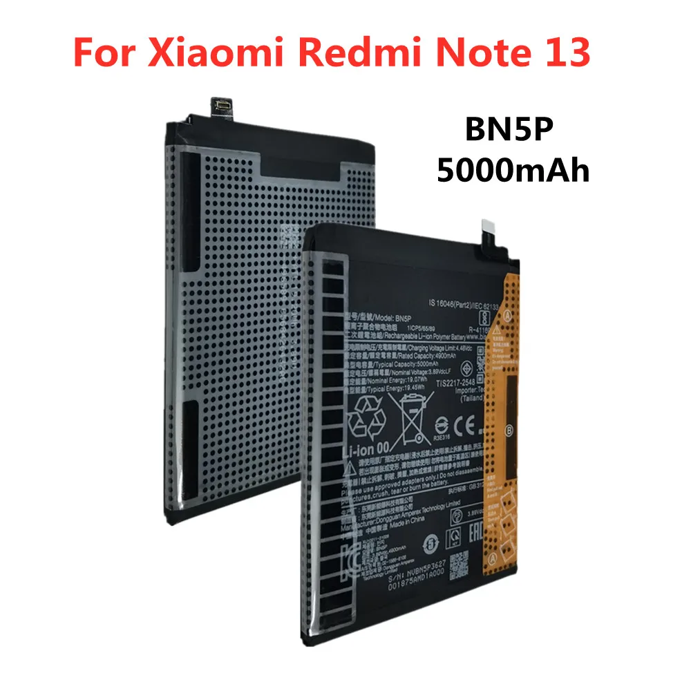 Аккумулятор BN5P емкостью 5000 мАч для аккумуляторов телефона Xiaomi Redmi Note 13
Аккумулятор BN5P емкостью 5000 мАч для аккумуляторов телефона Xiaomi Redmi Note 13