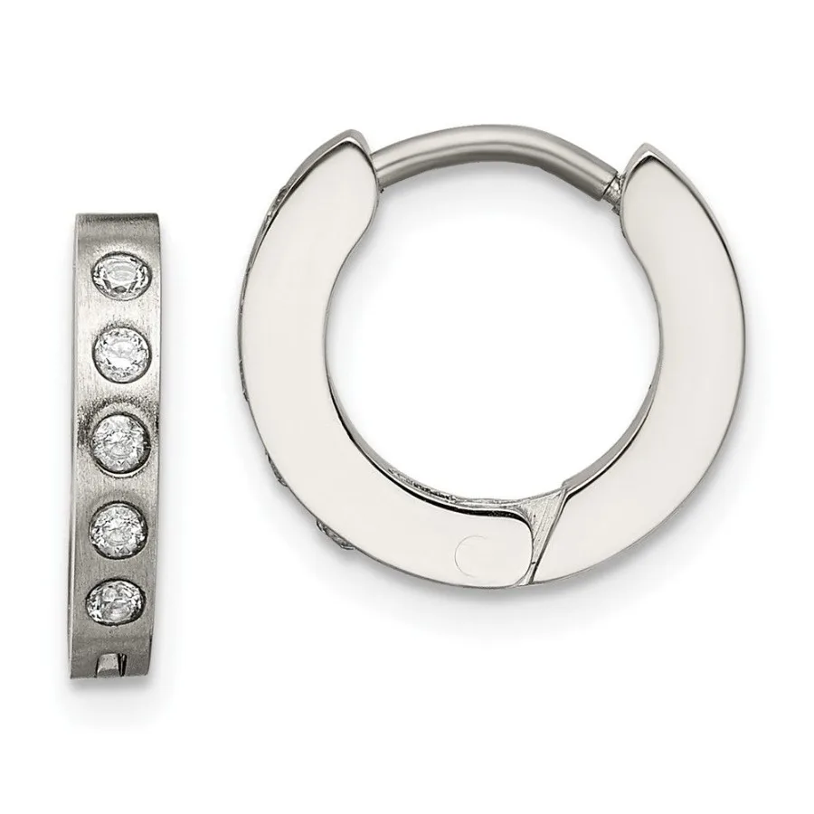 Chisel Stainless Steel Brushed and Polished with CZ 2mm Hinged Hoop Earrings
Chisel Stainless Steel Brushed and Polished with CZ 2mm Hinged Hoop Earrings