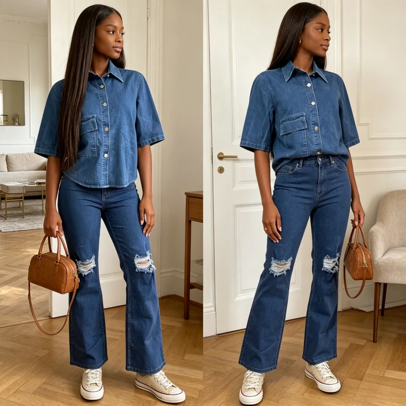 Jeans Suit Women 2 Piece Sets Denim Coat Hole Straight Pants Pockets Single Breasted Turn Down Collar Jacket Outfits Distressed
Jeans Suit Women 2 Piece Sets Denim Coat Hole Straight Pants Pockets Single Breasted Turn Down Collar Jacket Outfits Distressed