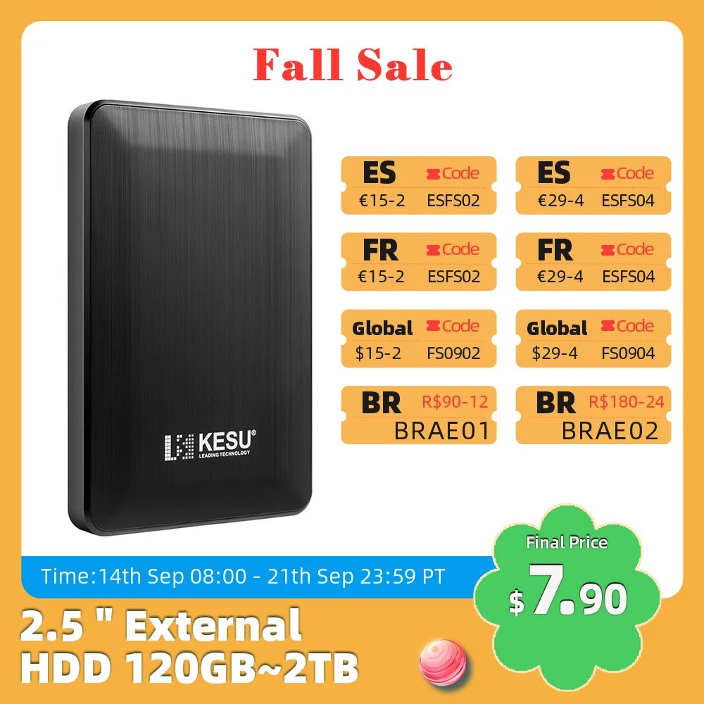 KESU Expansion HDD Drive Disk 2.5" 500gb/1tb/2tb USB3.0 Disco duro externo Storage Compatible For Desktop/Laptop/MacBook/TV 
KESU Expansion HDD Drive Disk 2.5" 500gb/1tb/2tb USB3.0 Disco duro externo Storage Compatible For Desktop/Laptop/MacBook/TV
