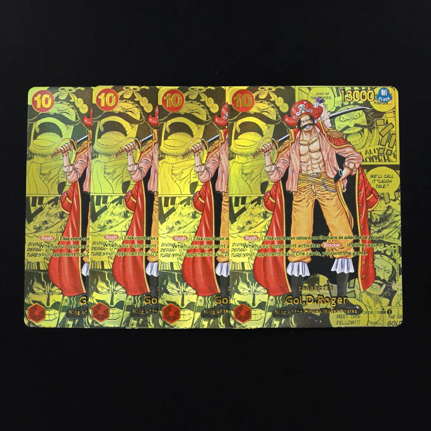 OP09-118 Roger One Piece TCG OPCG English Manga card 10 cost Red Roger Textured Foil Card with Hot stamping process
OP09-118 Roger One Piece TCG OPCG English Manga card 10 cost Red Roger Textured Foil Card with Hot stamping process