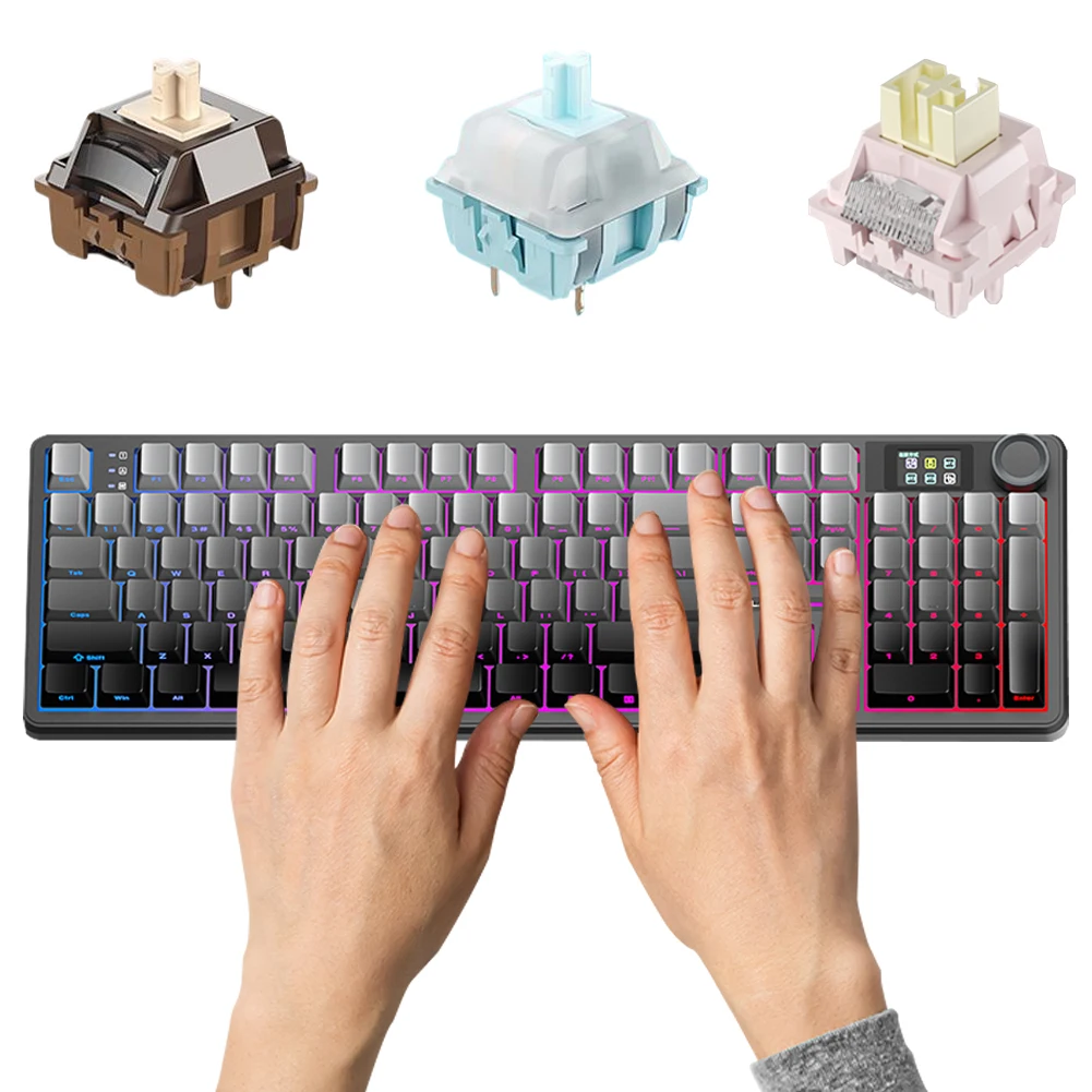 Мини-компактная офисная клавиатура RGB, беспроводная игровая механическая клавиатура BT/2,4 ГГц/USB-C, ручка с возможностью горячей замены, прокладка, клавиатура для ПК
Мини-компактная офисная клавиатура RGB, беспроводная игровая механическая клавиатура BT/2,4 ГГц/USB-C, ручка с возможностью горячей замены, прокладка, клавиатура для ПК