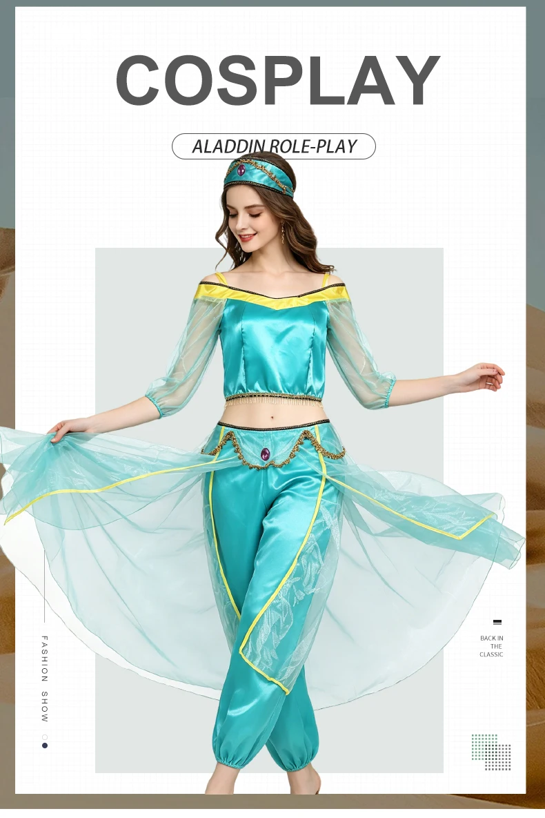 Anime Magic Lamp Jasmine Princess Dress Set Adult Belly Dance Halloween Stage Performance Costume Dress Up
Anime Magic Lamp Jasmine Princess Dress Set Adult Belly Dance Halloween Stage Performance Costume Dress Up
