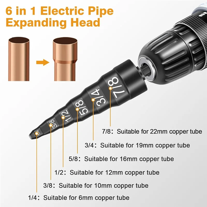 M11K6-In-1 Swage Tool HVAC Repairing Set,Air Copper Tube Expander Swaging Tool With 1/4In 3/8In 1/2In 5/8In 3/4In 7/8In Bits
M11K6-In-1 Swage Tool HVAC Repairing Set,Air Copper Tube Expander Swaging Tool With 1/4In 3/8In 1/2In 5/8In 3/4In 7/8In Bits