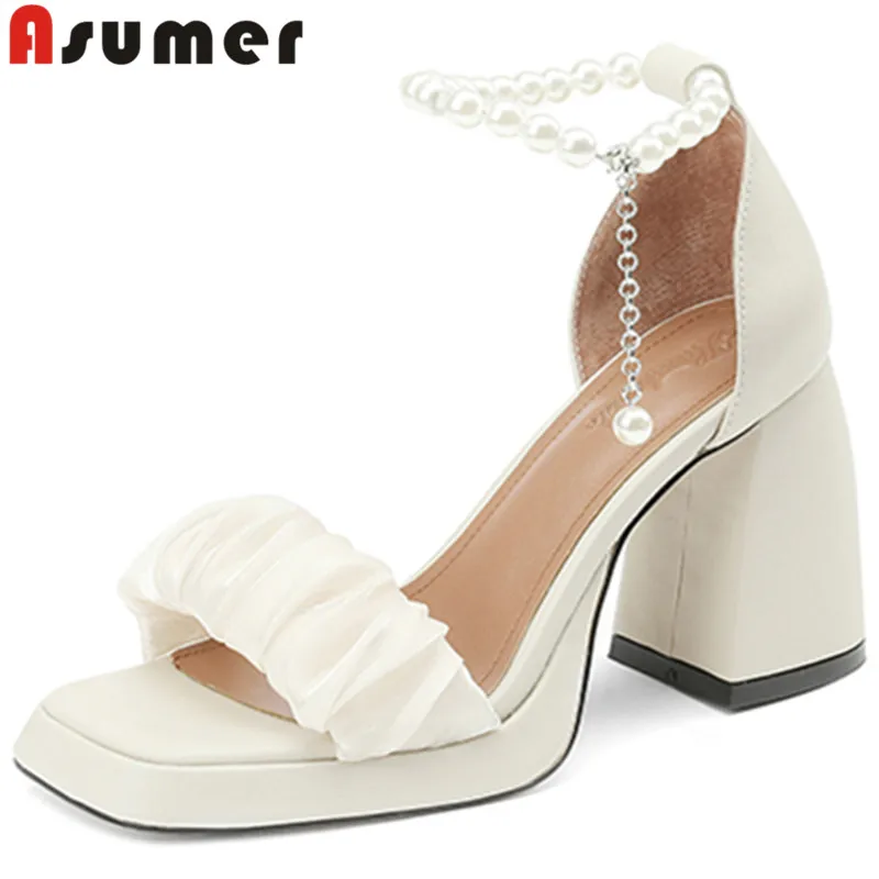 ASUMER 2022 New Ankle Strap Genuine Leather Women Sandals Thick High Heels Sandals String Bead Ladies Dress Platform Shoes
ASUMER 2022 New Ankle Strap Genuine Leather Women Sandals Thick High Heels Sandals String Bead Ladies Dress Platform Shoes
