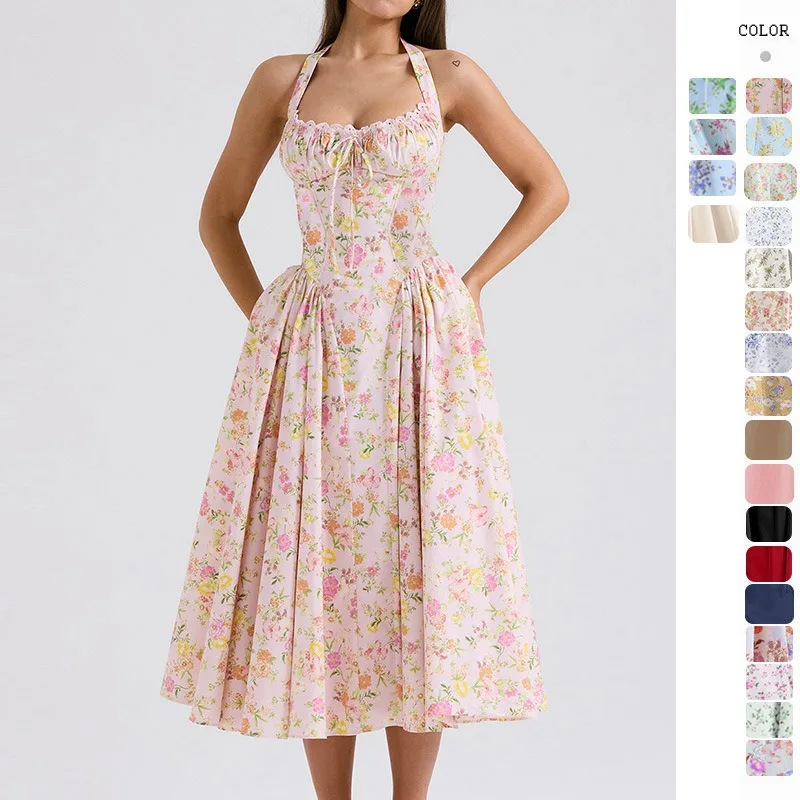 Fashion Print Halterneck Lace Dress 2025 New Summer Slim Slip Long Skirt Sleeveless High Waist Skirt Temperament Princess Dress
Fashion Print Halterneck Lace Dress 2025 New Summer Slim Slip Long Skirt Sleeveless High Waist Skirt Temperament Princess Dress