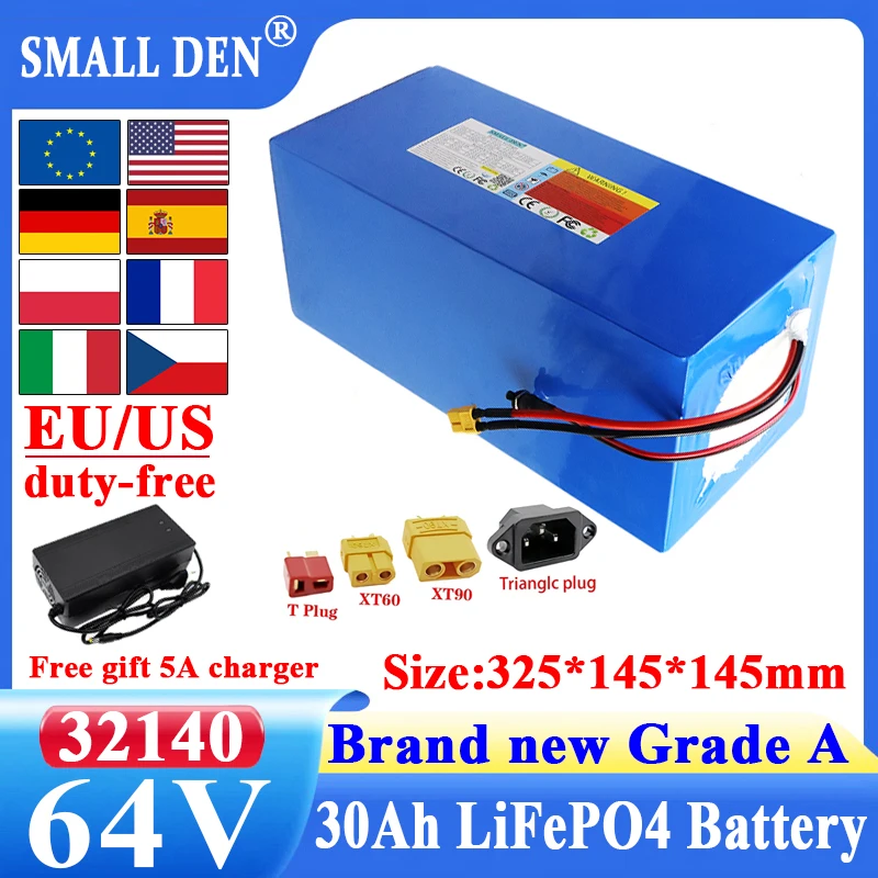 New 64V 30Ah 32140 LiFePO4 battery pack 20S2P 3200W High power With 50A BMS For Electric Motorcycle Scooter Tricycle+5A Charger
New 64V 30Ah 32140 LiFePO4 battery pack 20S2P 3200W High power With 50A BMS For Electric Motorcycle Scooter Tricycle+5A Charger