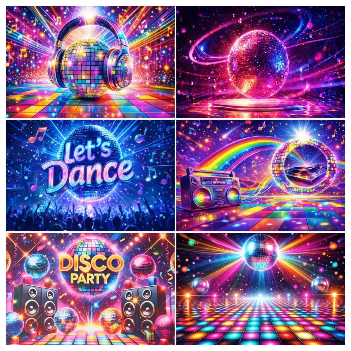 Retro Disco Ball Backdrop Rainbow Neon Nightclub Dance Party Decoration Background Let's Dance Photography Banner Supplies Props
Retro Disco Ball Backdrop Rainbow Neon Nightclub Dance Party Decoration Background Let's Dance Photography Banner Supplies Props