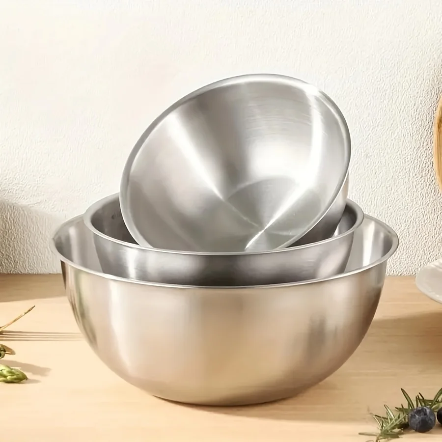 3pcs Stainless Steel Salad Bowl Set Mixing Bowl, Suitable for Baking, Grilling, Cooking, Outdoor and Kitchen Use, Easy To Store
3pcs Stainless Steel Salad Bowl Set Mixing Bowl, Suitable for Baking, Grilling, Cooking, Outdoor and Kitchen Use, Easy To Store