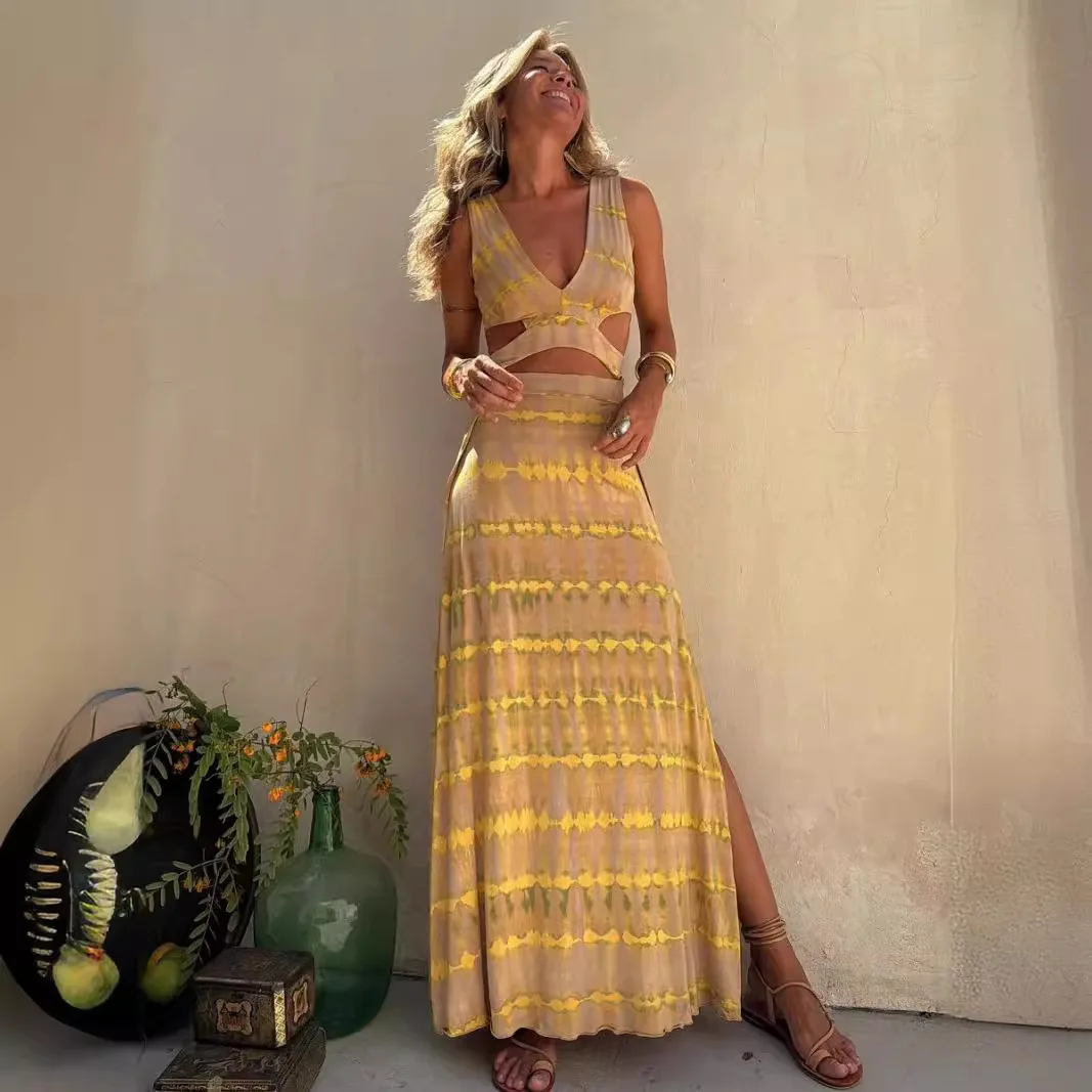 Sexy Cutout Sleeveless Maxi Dress – Deep V Neck Textured Knit Maxi Dress with Side Slit, Summer Beach Party Wear for Women
Sexy Cutout Sleeveless Maxi Dress – Deep V Neck Textured Knit Maxi Dress with Side Slit, Summer Beach Party Wear for Women