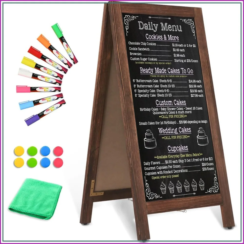 Wooden A-Frame Sign, Magnetic 40" x 20" Brown Chalk Board Sign Board, Double-Sided Sandwich Board Signs Outdoor, Chalkboard Easel, Menu Board for Restaurant, Business or Wedding
Wooden A-Frame Sign, Magnetic 40" x 20" Brown Chalk Board Sign Board, Double-Sided Sandwich Board Signs Outdoor, Chalkboard Easel, Menu Board for Restaurant, Business or Wedding
