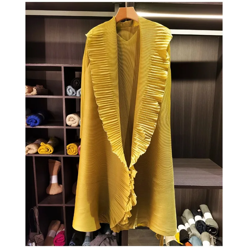 Miyake Pleated Dresses Set 2026 Design Ruffle Neck Pleats Cardigan Jacket Temperament Sleeveless Dress Two Piece Women's Set
Miyake Pleated Dresses Set 2026 Design Ruffle Neck Pleats Cardigan Jacket Temperament Sleeveless Dress Two Piece Women's Set