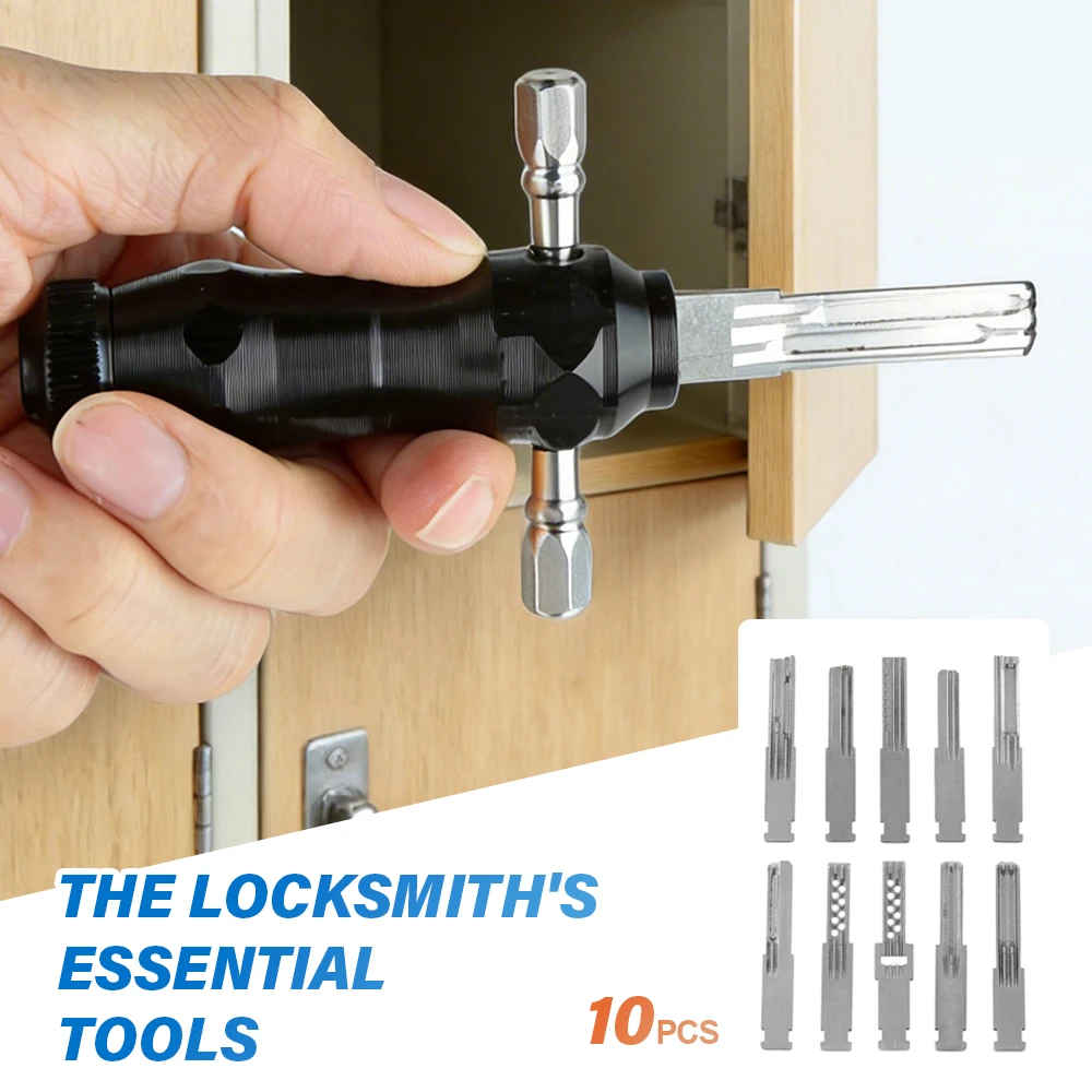 Premium 10pcs T-Handle Lock Pick Set Portable Locksmith Tool Kit Stainless Steel Lock Opener Tool for Professional Locksmiths