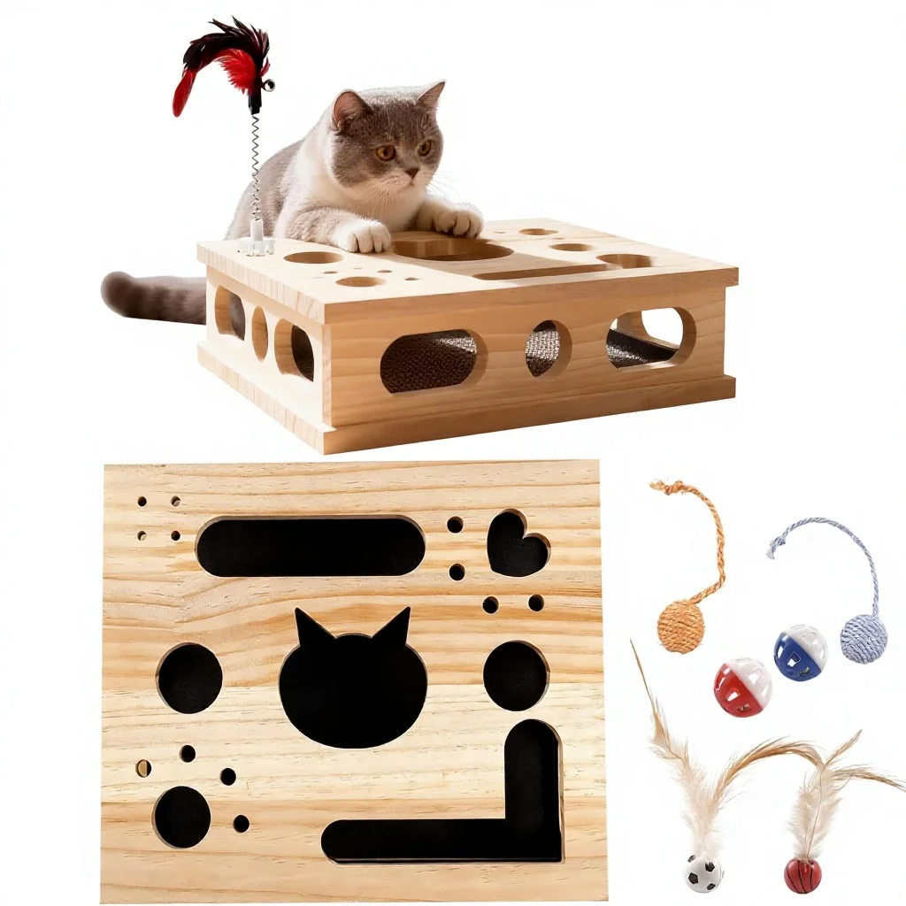 High-quality wooden cat claw grinding box with sandpaper, suitable for indoor cats, can relieve stress, interactive toy
High-quality wooden cat claw grinding box with sandpaper, suitable for indoor cats, can relieve stress, interactive toy