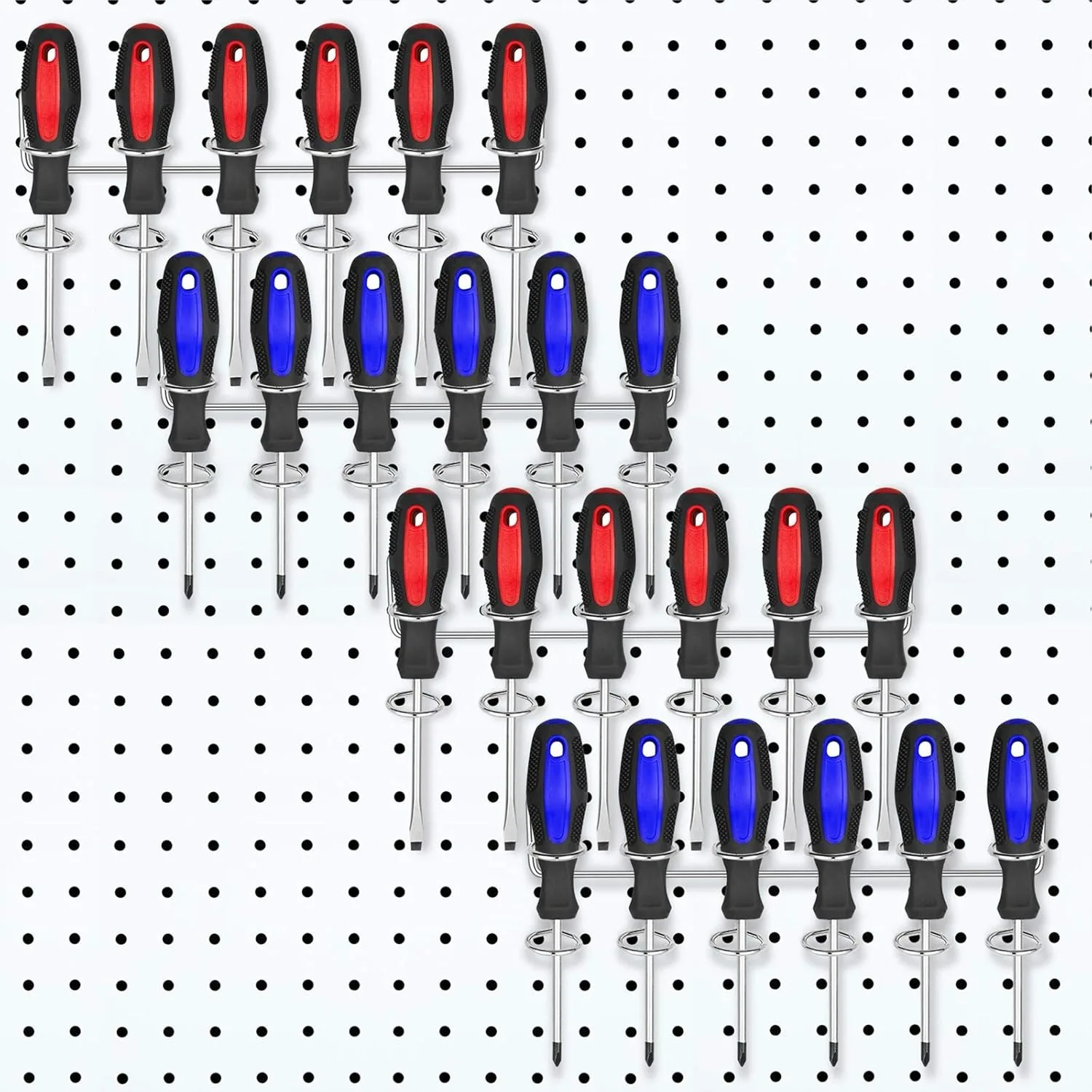 4 Pack Pegboard Screwdriver Holders with 12 Ring Hooks for Garage Tool Organizer
4 Pack Pegboard Screwdriver Holders with 12 Ring Hooks for Garage Tool Organizer