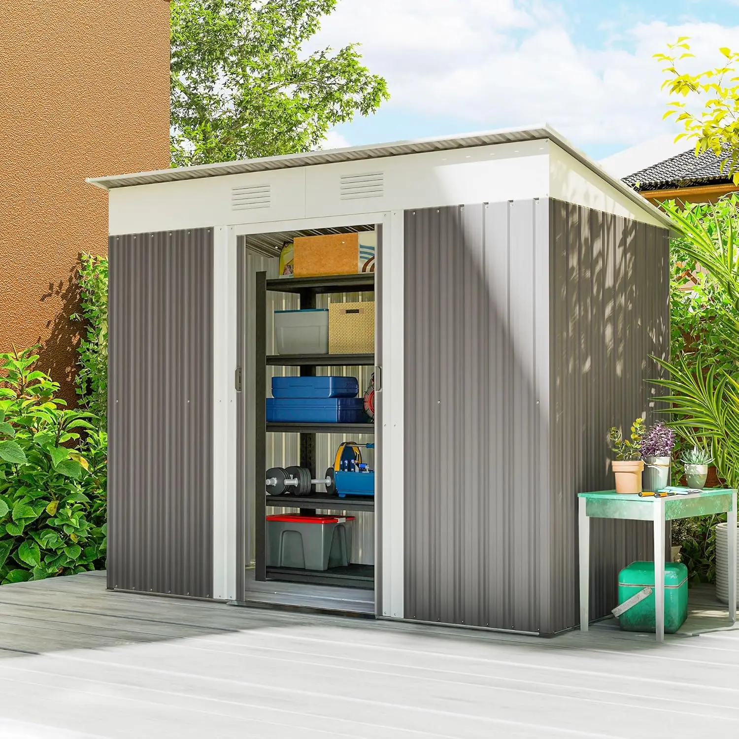 7x4ft Metal Lean-to Garden Shed Double Sliding Doors 2 Air Vents Backyard Patio Lawn Storage Customized
7x4ft Metal Lean-to Garden Shed Double Sliding Doors 2 Air Vents Backyard Patio Lawn Storage Customized