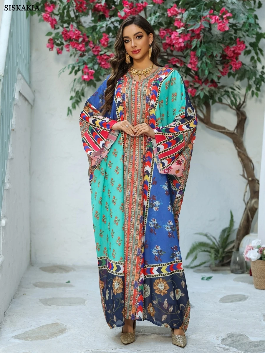 Siskakia Rhinestone Decorated Batwing Sleeve Abaya Floral Print Luxury Woman Evening Dress Muslim Elegant Women Evening Dress
Siskakia Rhinestone Decorated Batwing Sleeve Abaya Floral Print Luxury Woman Evening Dress Muslim Elegant Women Evening Dress