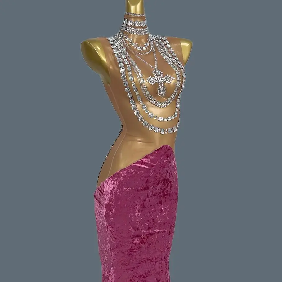 Sparkly Rhinestone Mesh See Through Velvet Fishtail Gown for Women Birthday Party Sexy Evening Dress Photo Shoot Wear Xinyang
Sparkly Rhinestone Mesh See Through Velvet Fishtail Gown for Women Birthday Party Sexy Evening Dress Photo Shoot Wear Xinyang