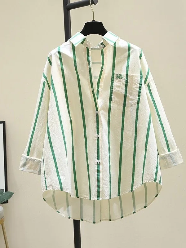 Casual AntiWrinkle Long Sleeve Shirt Women Loose Fit Green Striped Top for Spring Autumn Retro Navy Collar Blouse
Casual AntiWrinkle Long Sleeve Shirt Women Loose Fit Green Striped Top for Spring Autumn Retro Navy Collar Blouse