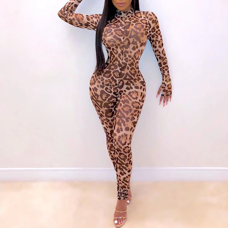 OMSJ Women's Fashion Wild See Through Leopard Print Mesh Patchwork One Piece Zipper Jumpsuits Sexy Slim High Street Party Outfit
OMSJ Women's Fashion Wild See Through Leopard Print Mesh Patchwork One Piece Zipper Jumpsuits Sexy Slim High Street Party Outfit