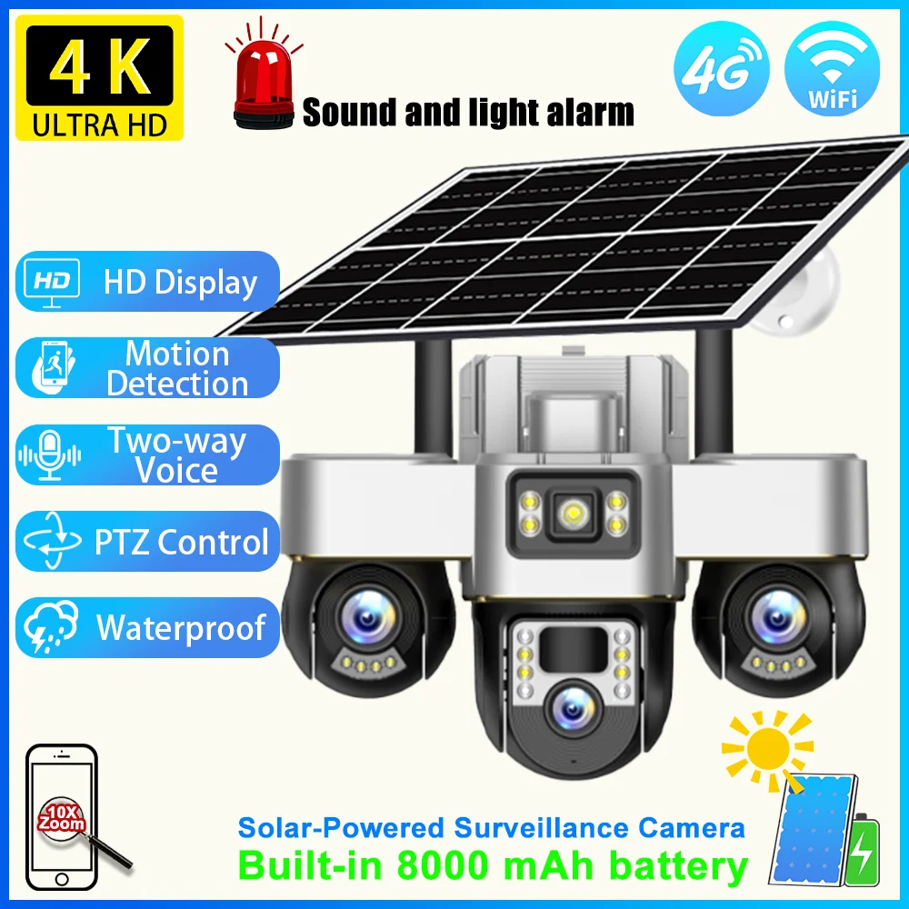15MP HD Solar Triple Lens Surveillance Camera Outdoor Wireless CCTV Security Camera Three PTZ Lens Camera AI Human Detection
15MP HD Solar Triple Lens Surveillance Camera Outdoor Wireless CCTV Security Camera Three PTZ Lens Camera AI Human Detection