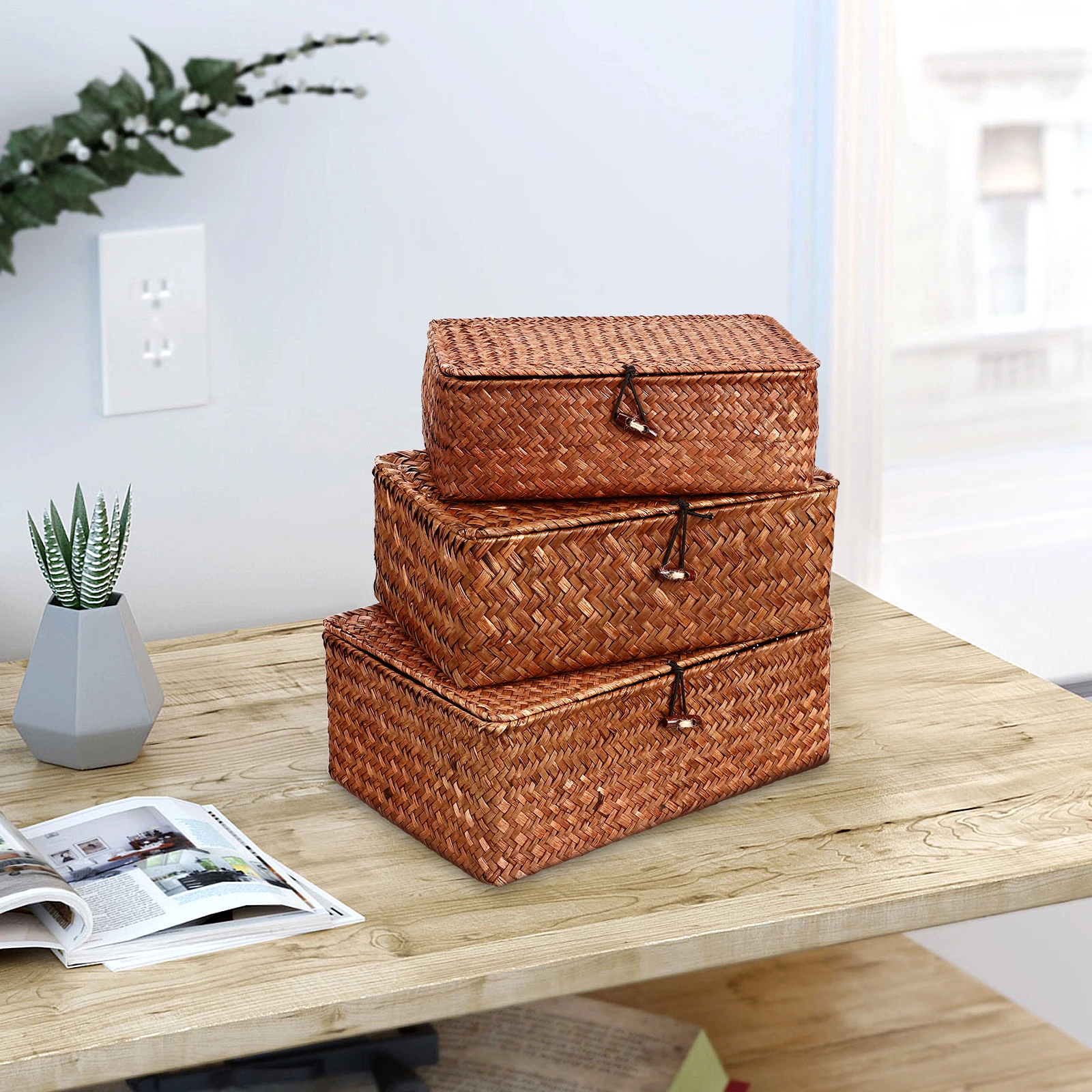 3pcs Seagrass Storage Box With Lid Woven Household Organizer Desktop Basket Multifunctional Sundries Container Large
3pcs Seagrass Storage Box With Lid Woven Household Organizer Desktop Basket Multifunctional Sundries Container Large