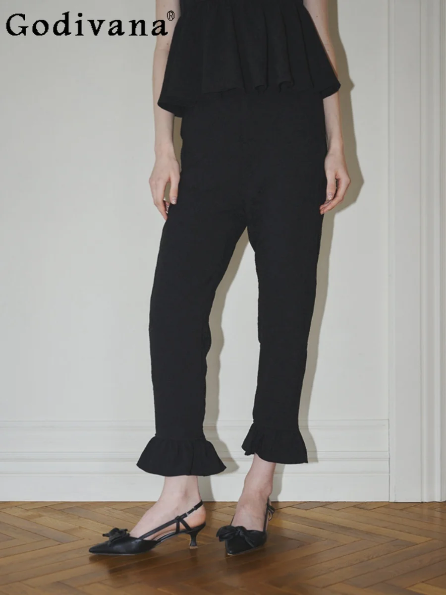 Japanese 3D Jacquard Sweet Elastic Waist Casual Pants Women's Black Solid Color Bell-bottom Trousers Spring and Summer 2025 New
Japanese 3D Jacquard Sweet Elastic Waist Casual Pants Women's Black Solid Color Bell-bottom Trousers Spring and Summer 2025 New